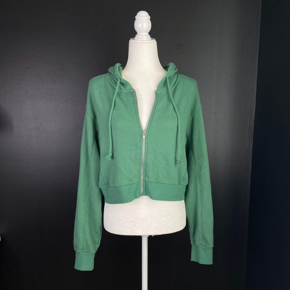 Green Cropped French Terry Zip-up Hoodie